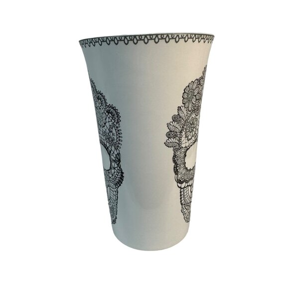 222 Fifth Skull Lace White & Black Porcelain Tall Coffee Mug Cup Goth Punk Witch - Picture 3 of 9